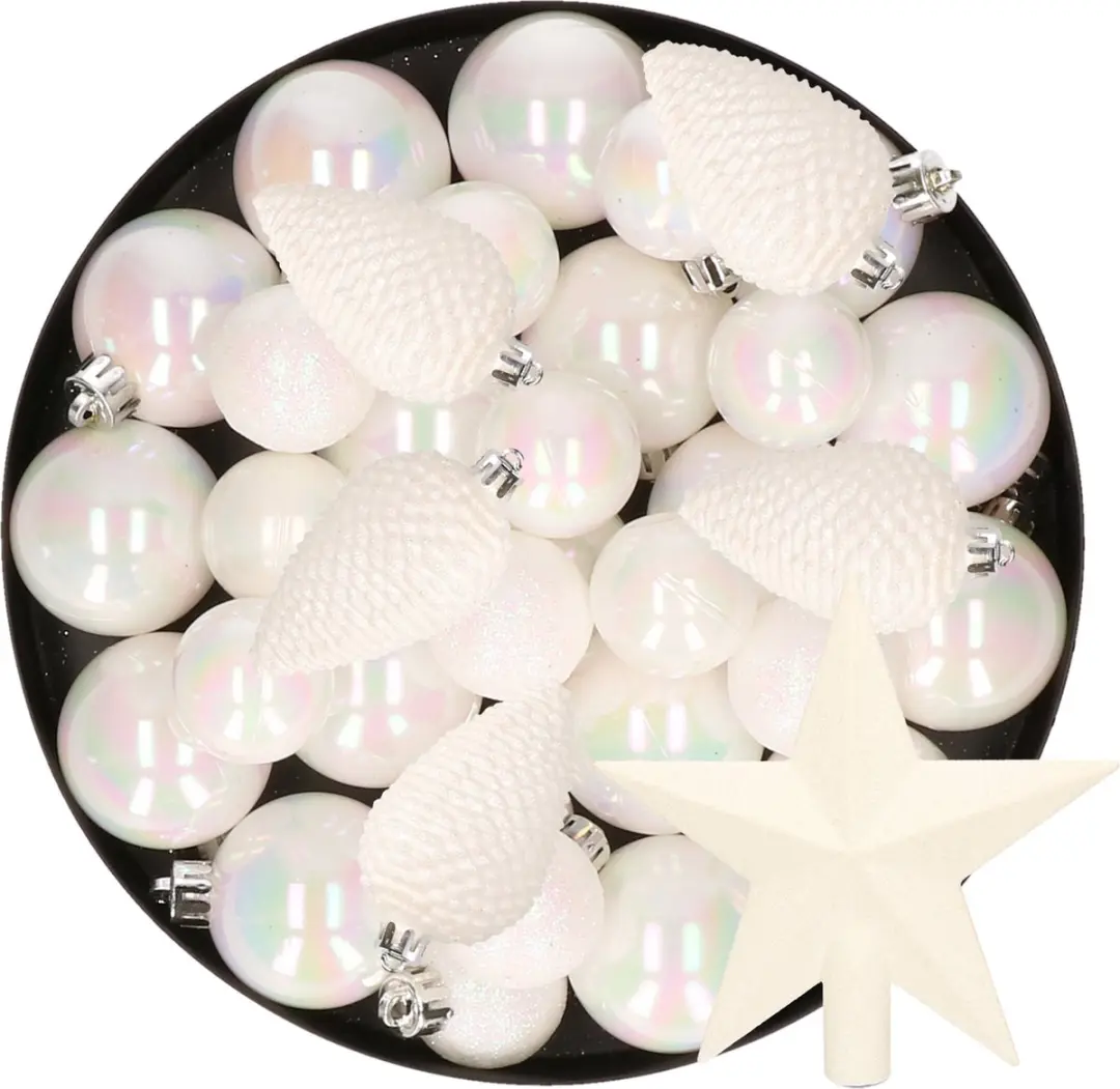 Kerstversiering kunststof kerstballen winter wit 6-8-10 cm pakket van 45x stuks