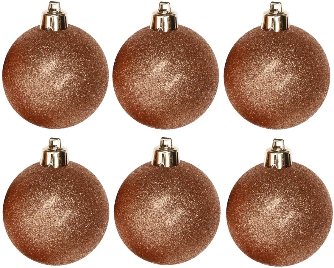 Cosy & Trendy Kerstballen - 6x st - koper - glitters - D8 cm - kunststof - kerstversiering