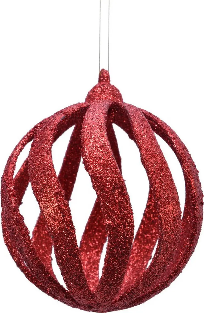 18x Open kerstballen rood met glitters 8 cm kunststof