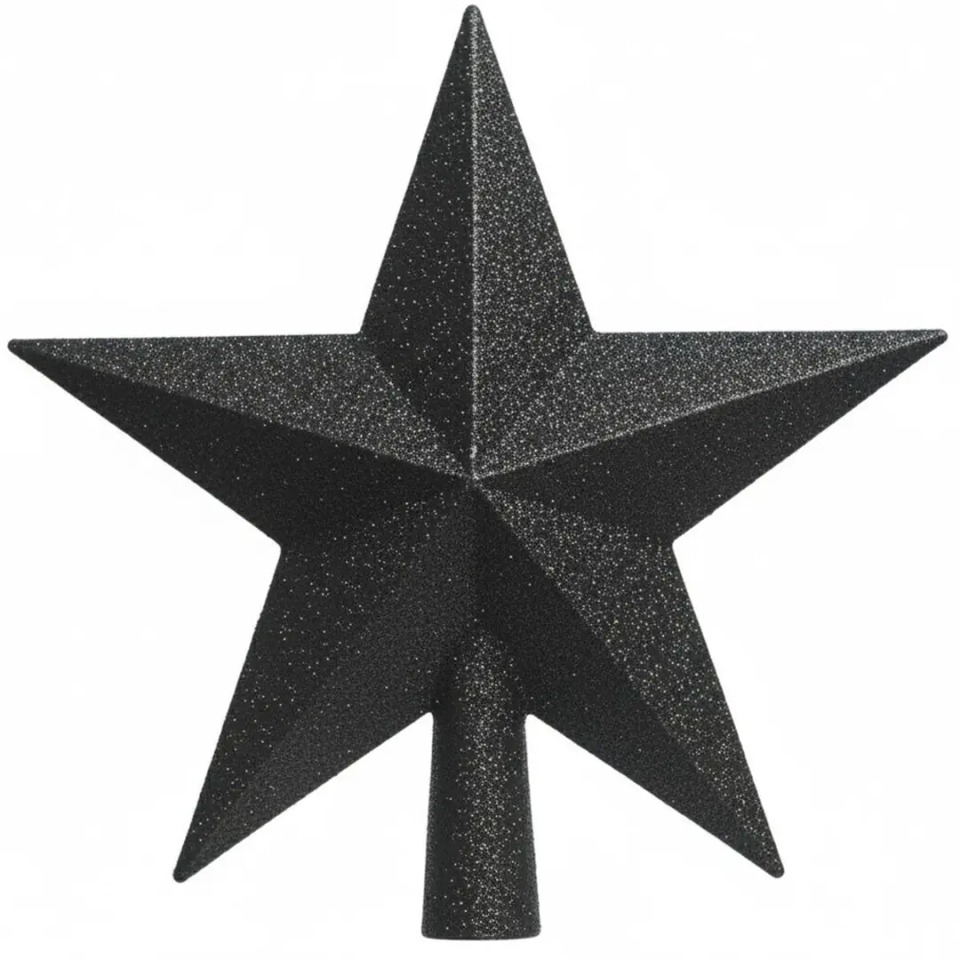 Kerstboom ster piek - zwart - glitter - 19 cm - kunststof - kerstpiek - kerstversiering