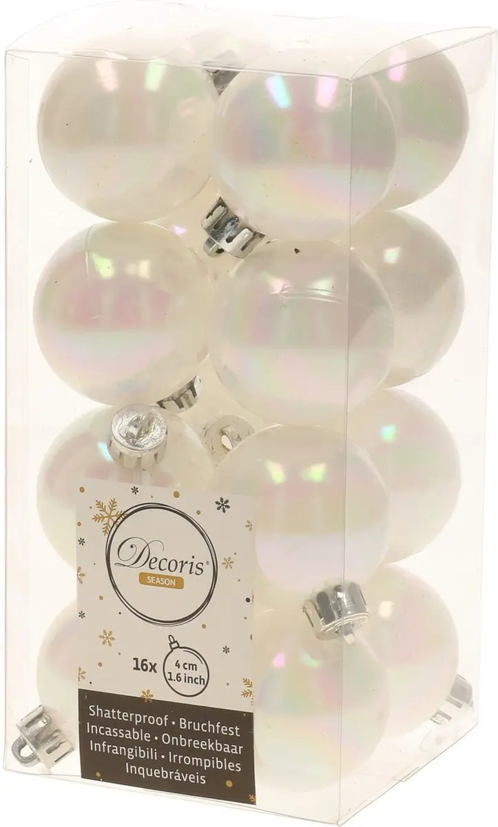 32x stuks kunststof kerstballen mix van parelmoer wit en donkerrood 4 cm - Kerstversiering