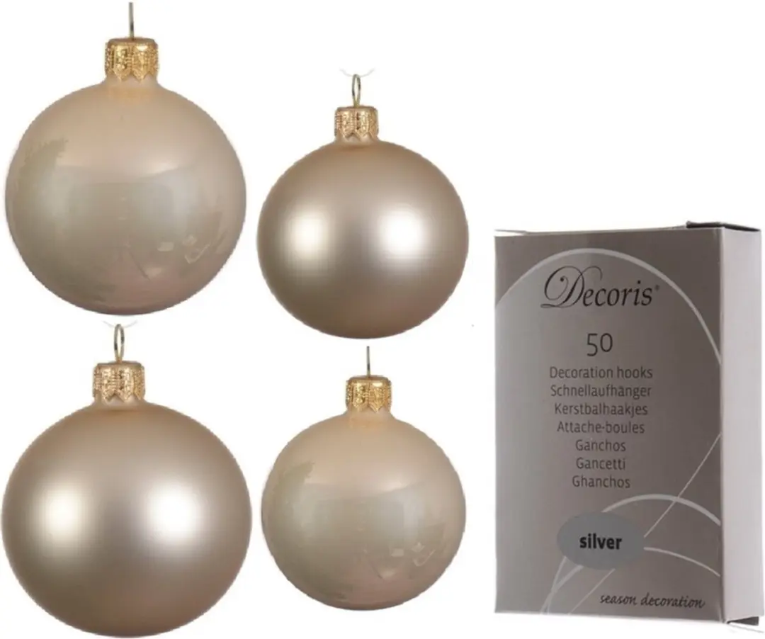 Compleet glazen kerstballen pakket champagne glans/mat 38x stuks