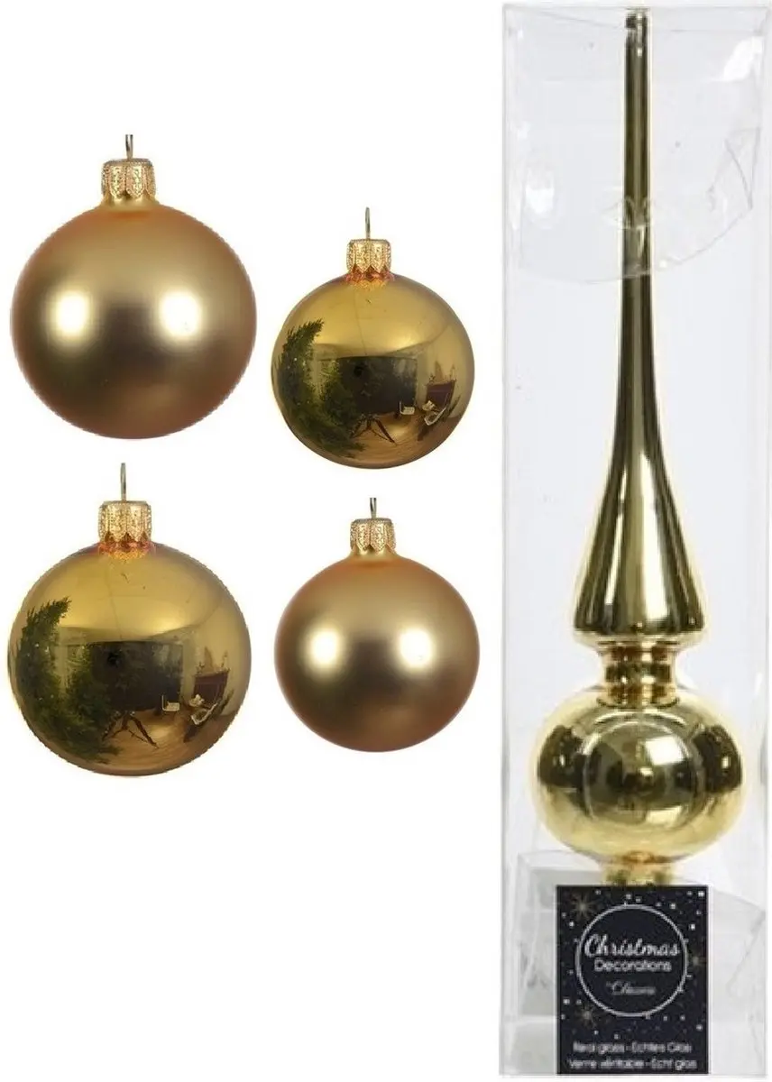 Compleet glazen kerstballen pakket goud glans/mat 38x stuks