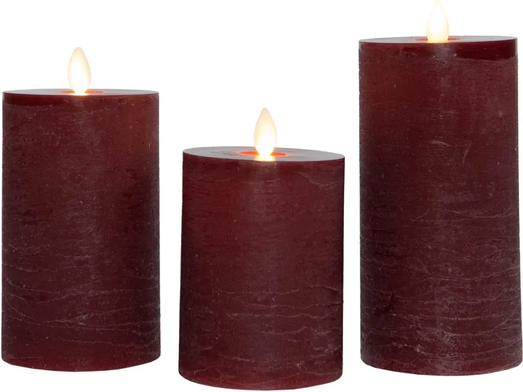 Anna's Collection LED Kaarsen Rustiek Bordeaux 3 Stuks - afbeelding 3 van 4