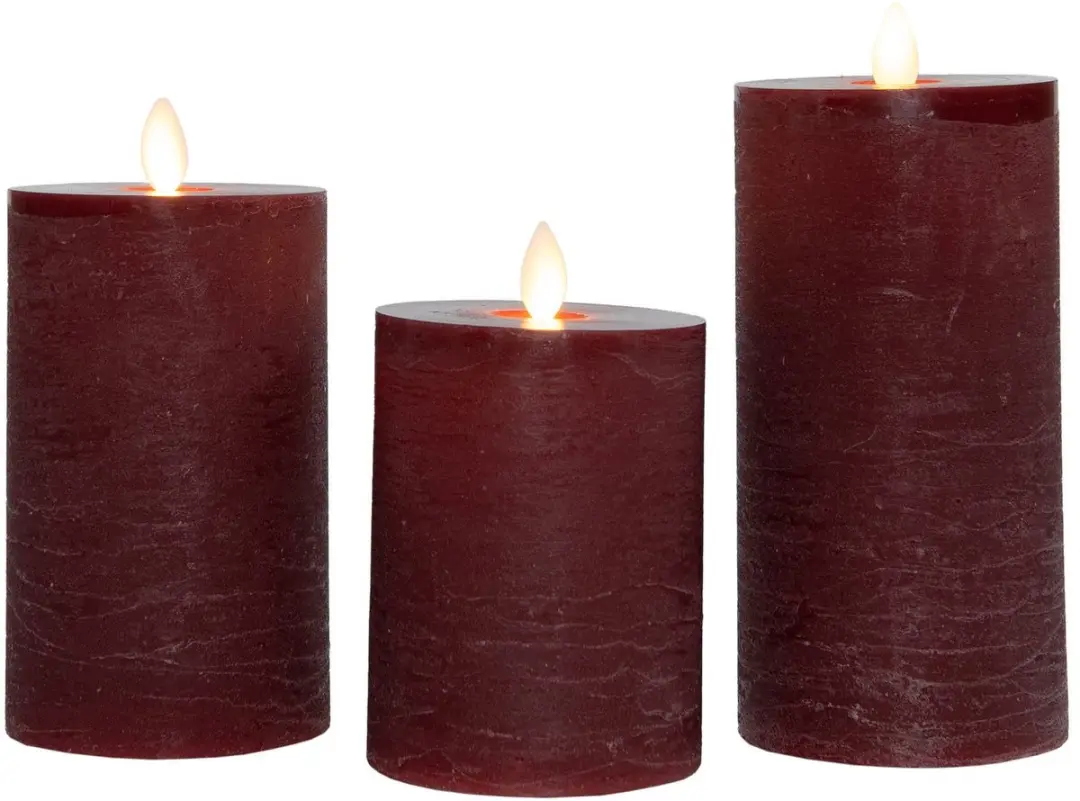 Anna's Collection LED Kaarsen Rustiek Bordeaux 3 Stuks - afbeelding 4 van 4