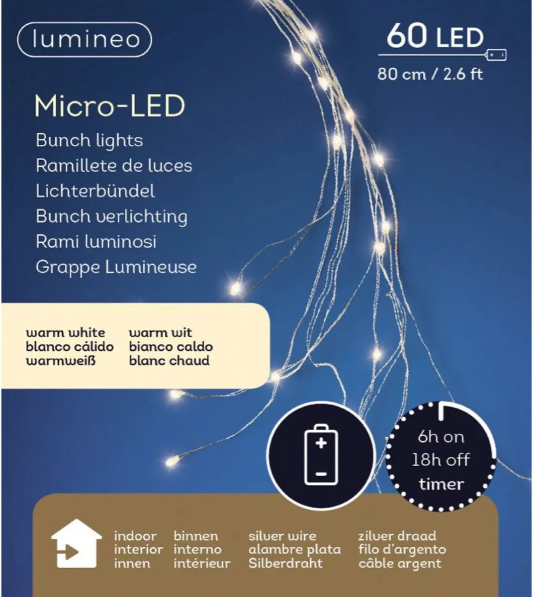 Lumineo LED cascadeverlichting warmwit 60 lampjes 80cm timer.
