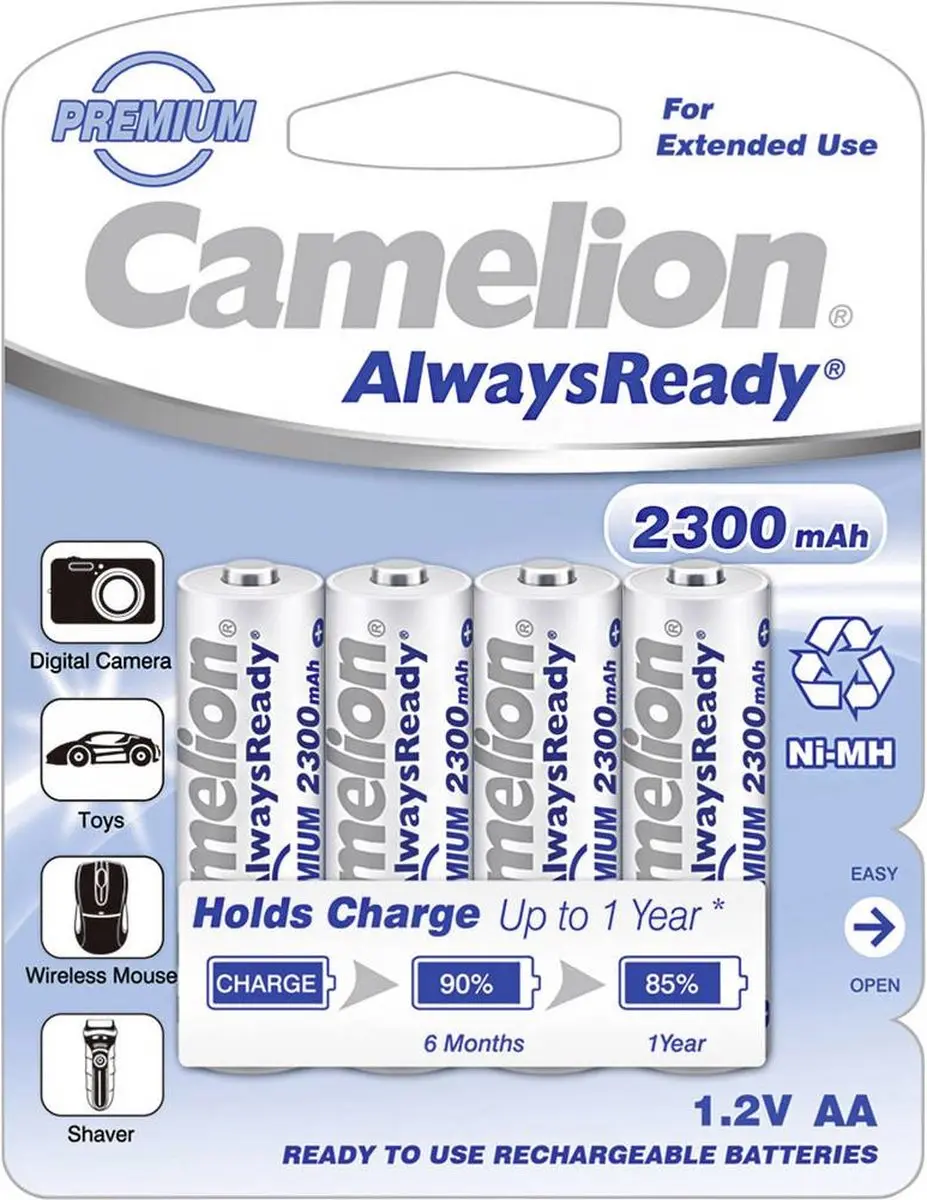 Camelion NH-AA2300ARBP4 Oplaadbare Batterijen - 4x AA 2300mAh - afbeelding 5 van 6