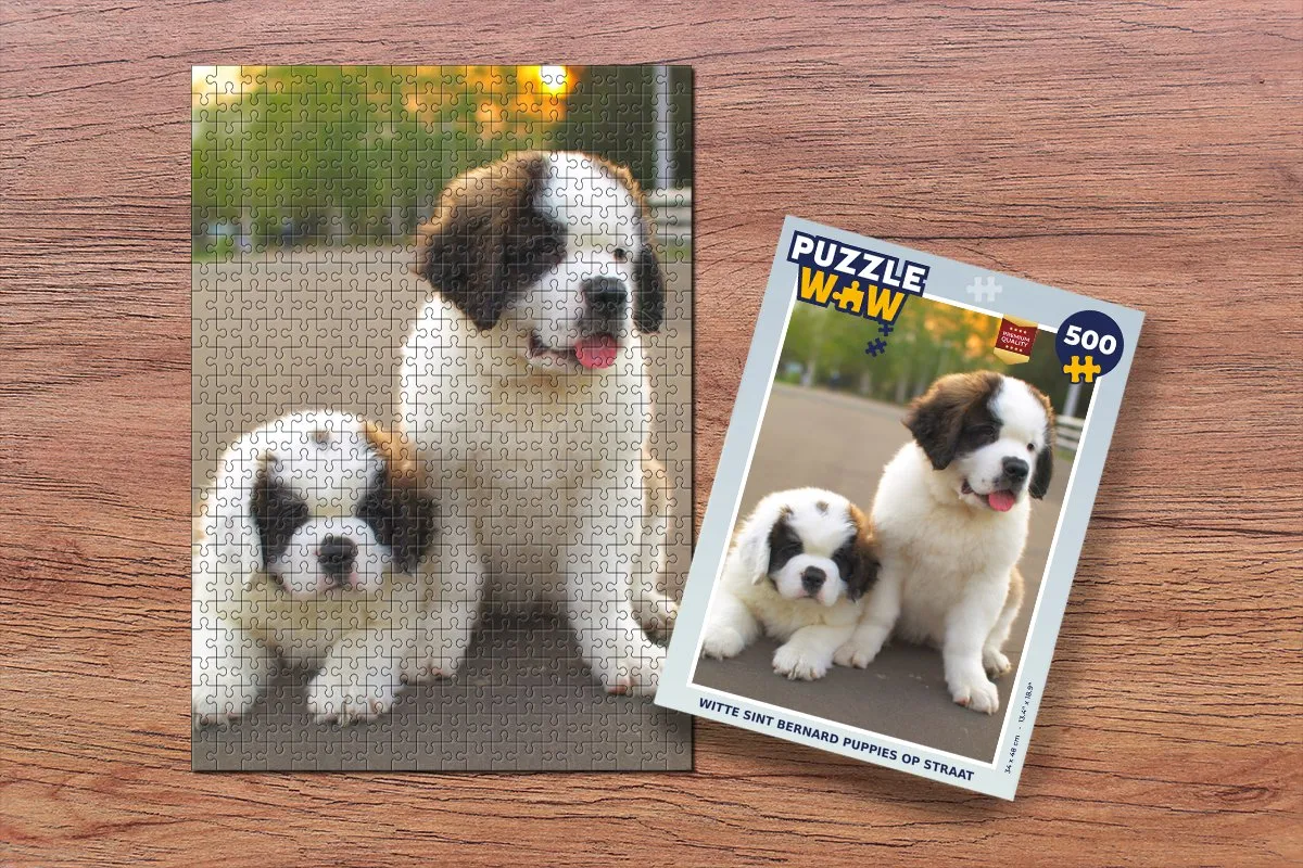 PuzzleWow Witte Sint Bernard Puppies Legpuzzel 500 Stuks - Multicolor