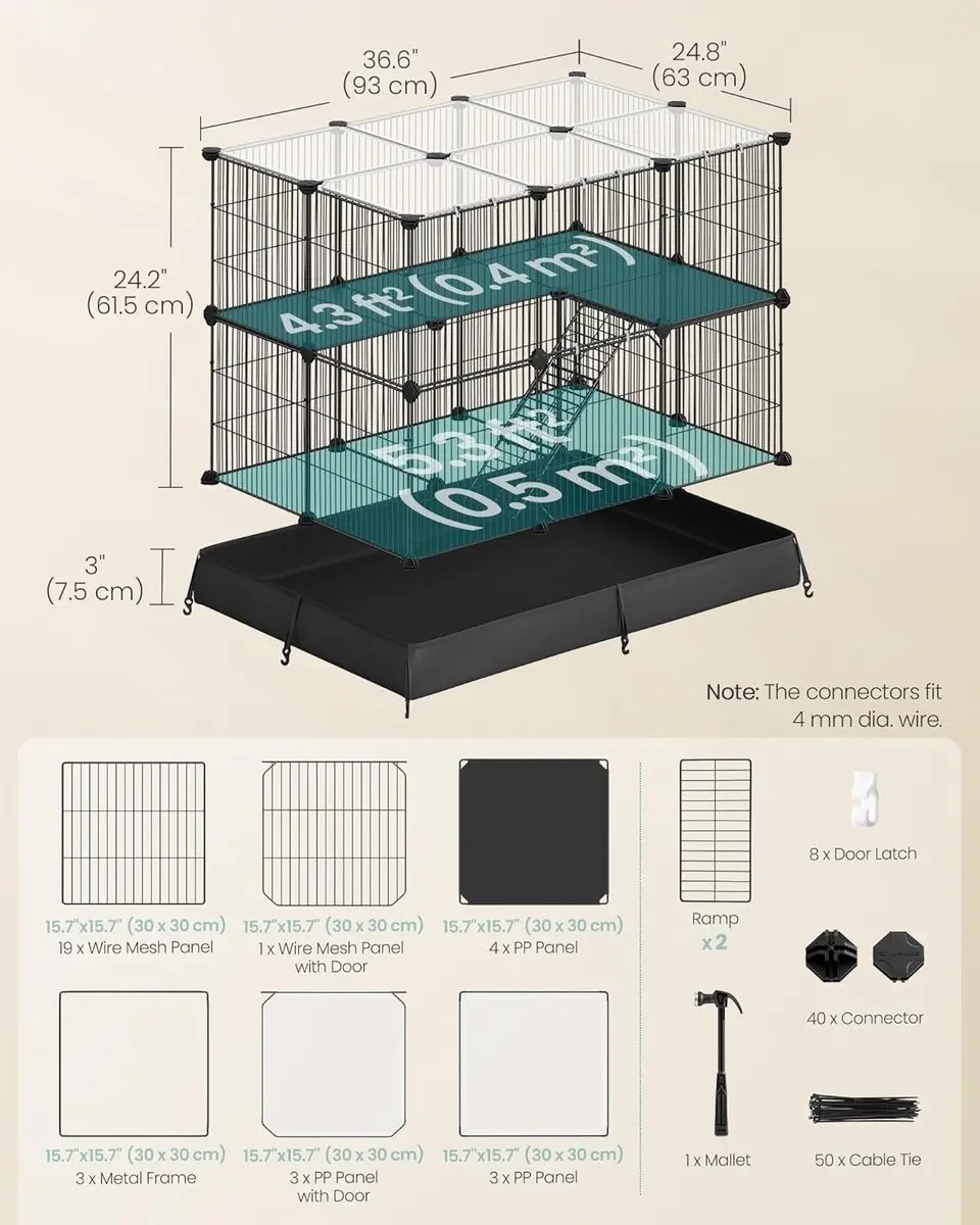 Songmics LPI016BH01 Dierenkooi 2-verdiepingen 93x63x61cm - Inktzwart - afbeelding 4 van 6