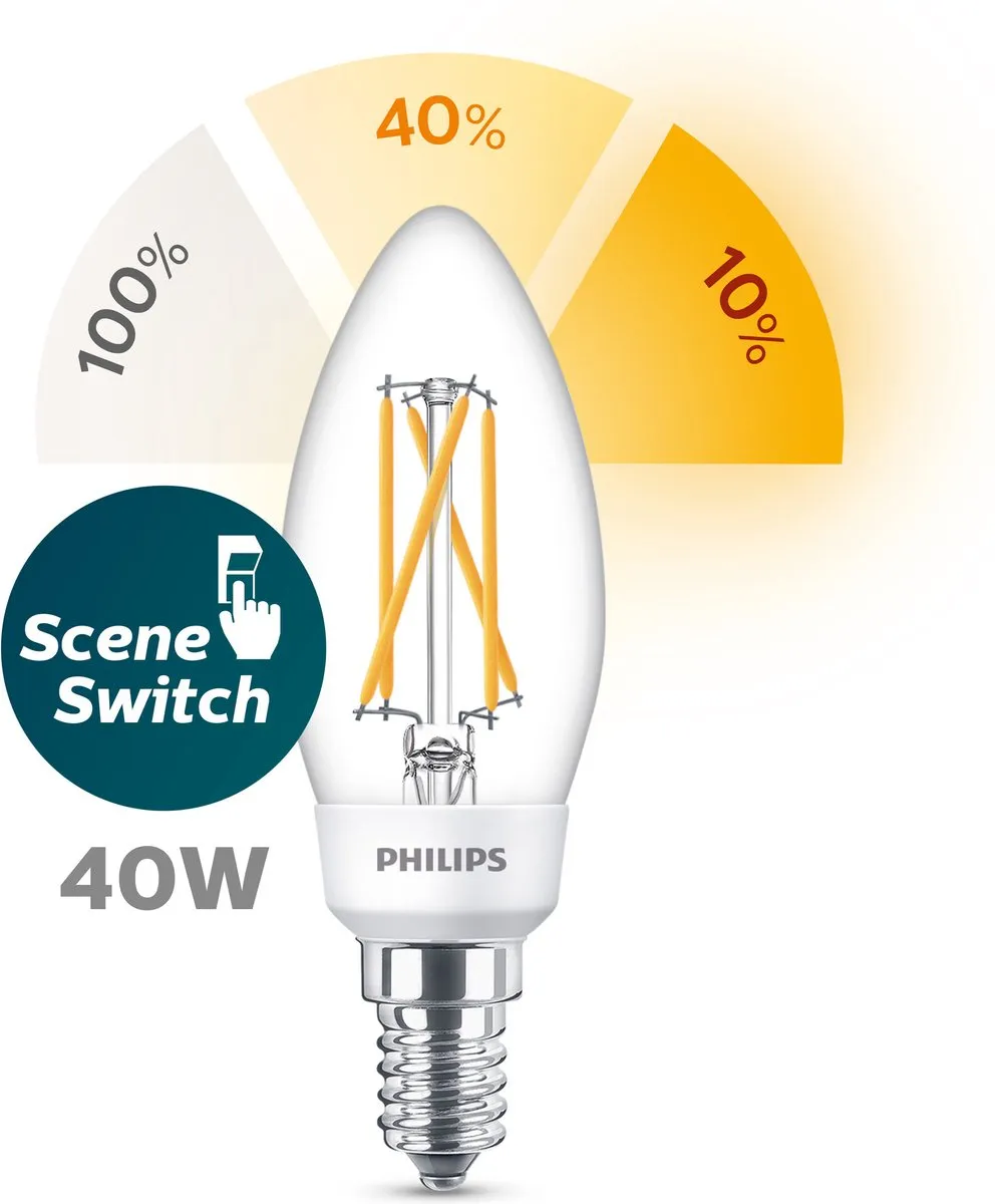 Philips LED Kaars SceneSwitch Transparant 5W E14 - Warmwit