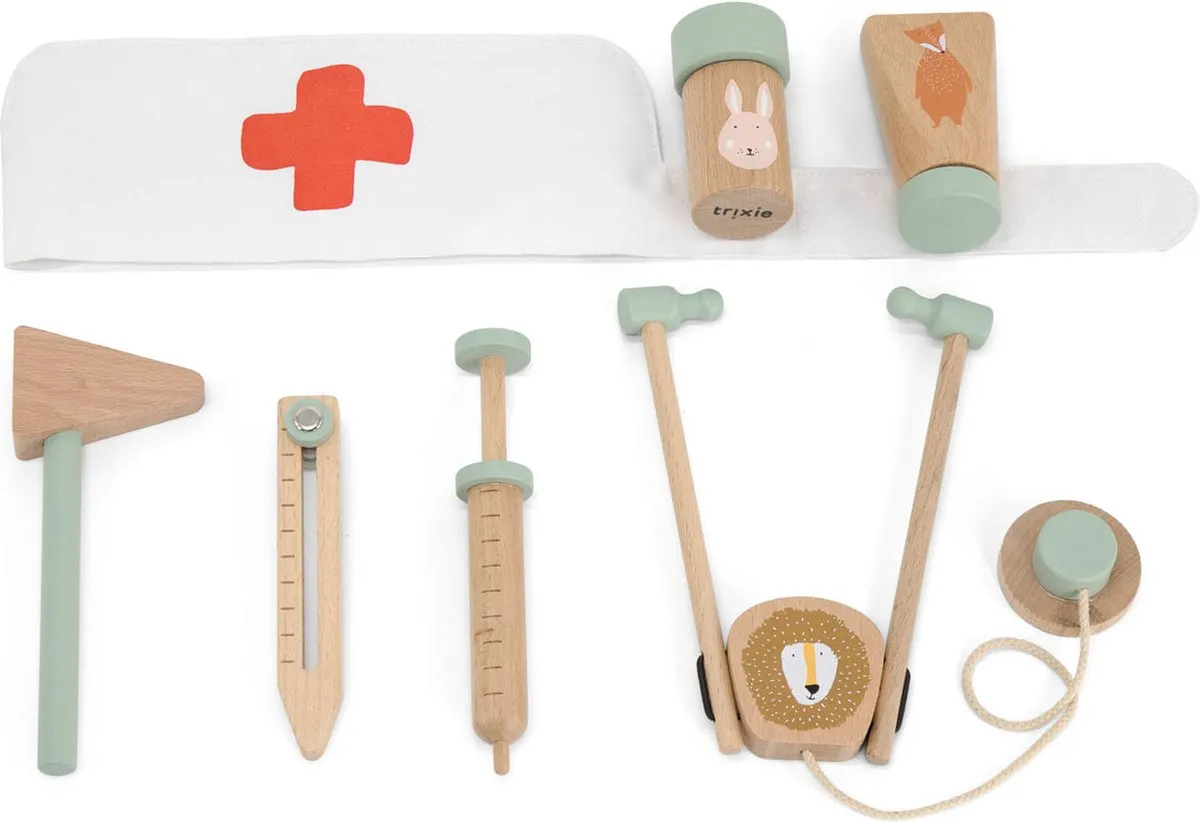 Trixie Doktersset Houten Speelgoed 36-528 - 8 Accessoires - Multi