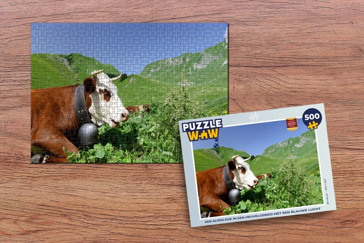 PuzzleWow Legpuzzel Koe - Planten - Berg 500 Stuks - Multicolor