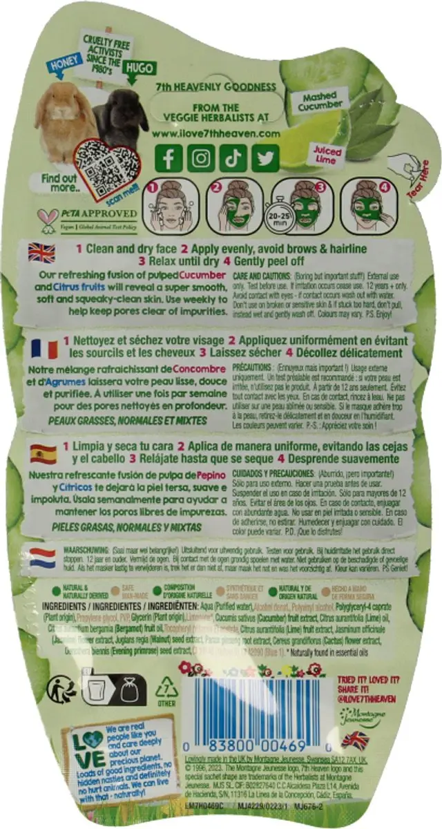 Montagne Jeunesse Cucumber Peel-Off Gezichtsmasker 10ml - 3 Stuks - afbeelding 2 van 6