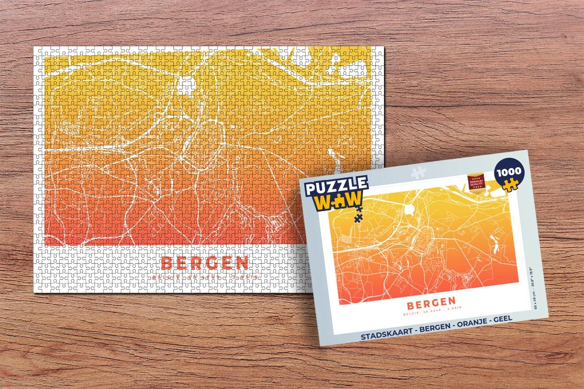 PuzzleWow Stadskaart Bergen Legpuzzel 1000 Stuks - Multicolor