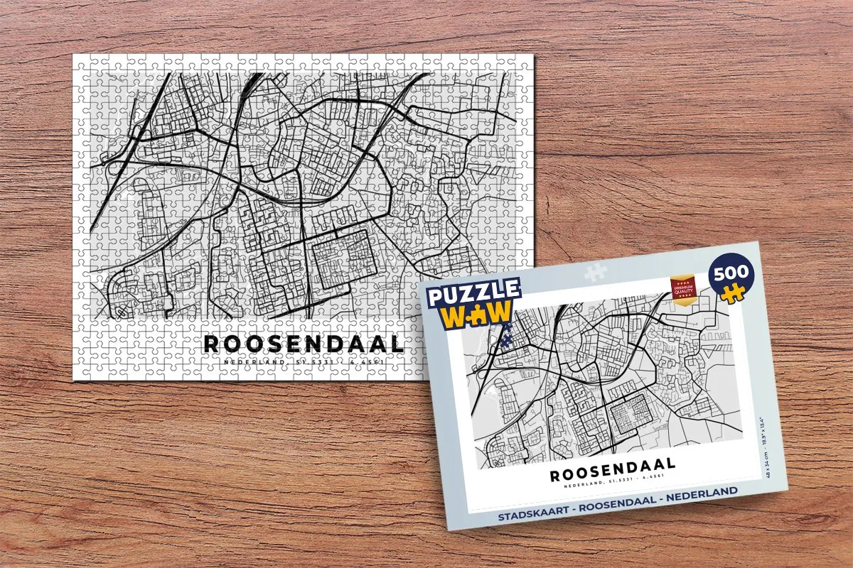 PuzzleWow Stadskaart Roosendaal Legpuzzel 500 Stuks - Multicolor