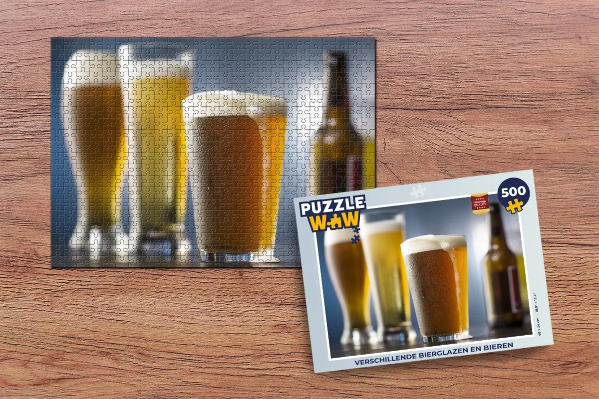 PuzzleWow Bierglazen & Bieren Legpuzzel 500 Stuks - Multicolor