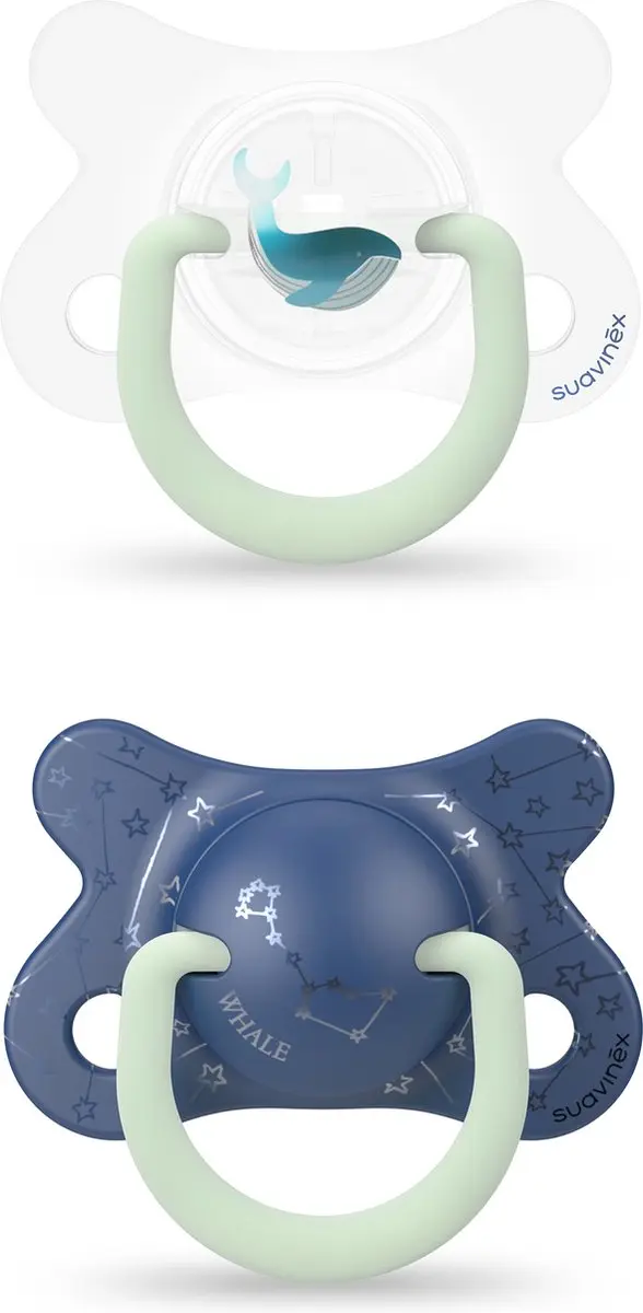 Suavinex Night & Day Whale Blue -2/+4m Physio 2 Stuks Silicone Fopspeen SXSNF107