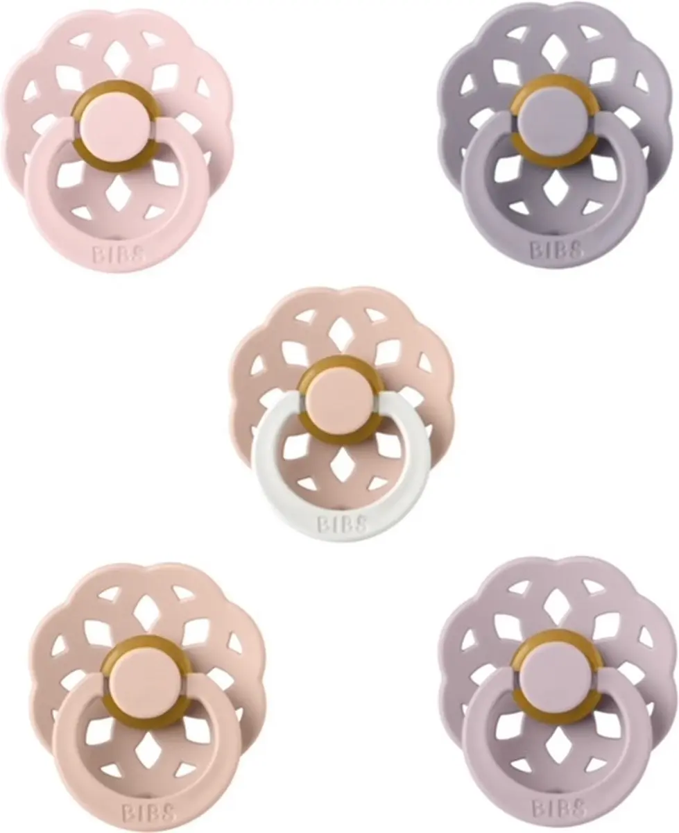 BIBS Boheme Fopspeen set 5 stuks Fossil Grey,Dusky Lilac,Blossom,Blush en Night