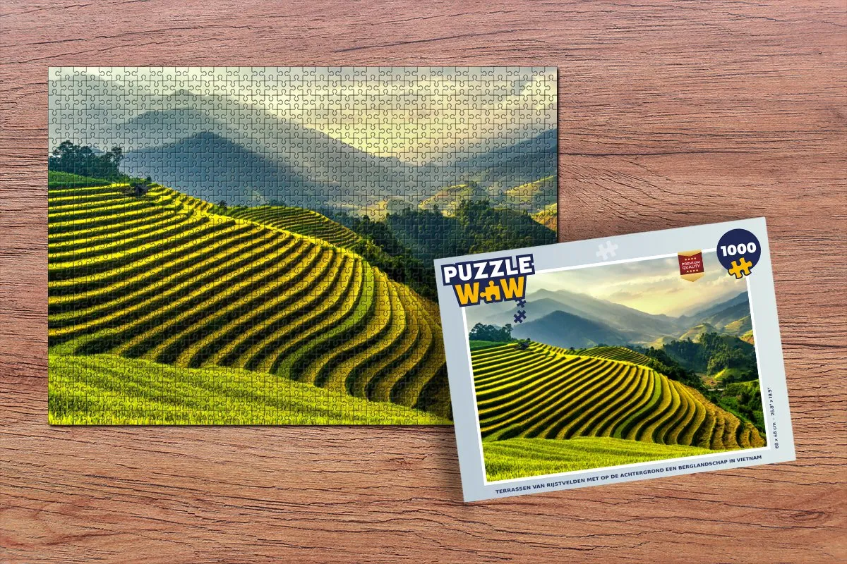 PuzzleWow Terrassen van rijstvelden Vietnam Legpuzzel 1000 Stuks - Multicolor