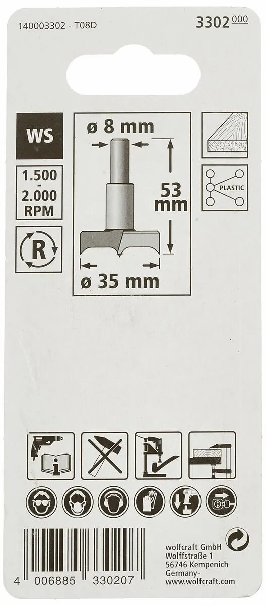 Wolfcraft Cilinderboor Ø35mm - Hout - 3302000