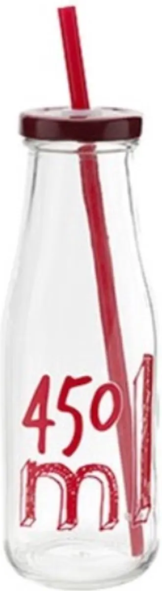 Flesje met rietje en rode deksel 45 cl