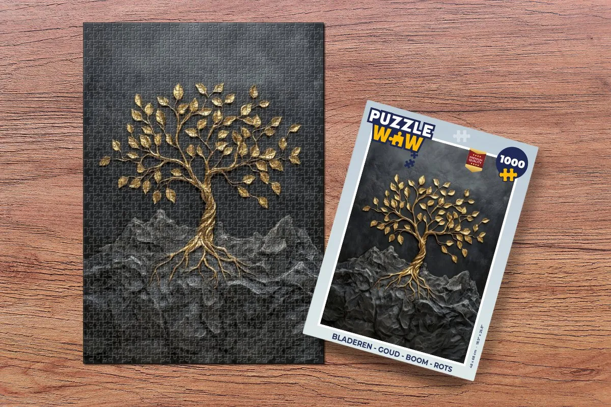 PuzzleWow Legpuzzel 1000 Stuks - Bladeren/Goud/Bloemen/Rots