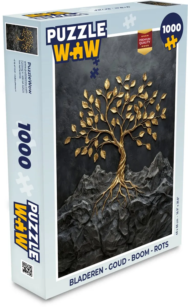 PuzzleWow Legpuzzel 1000 Stuks - Bladeren/Goud/Bloemen/Rots