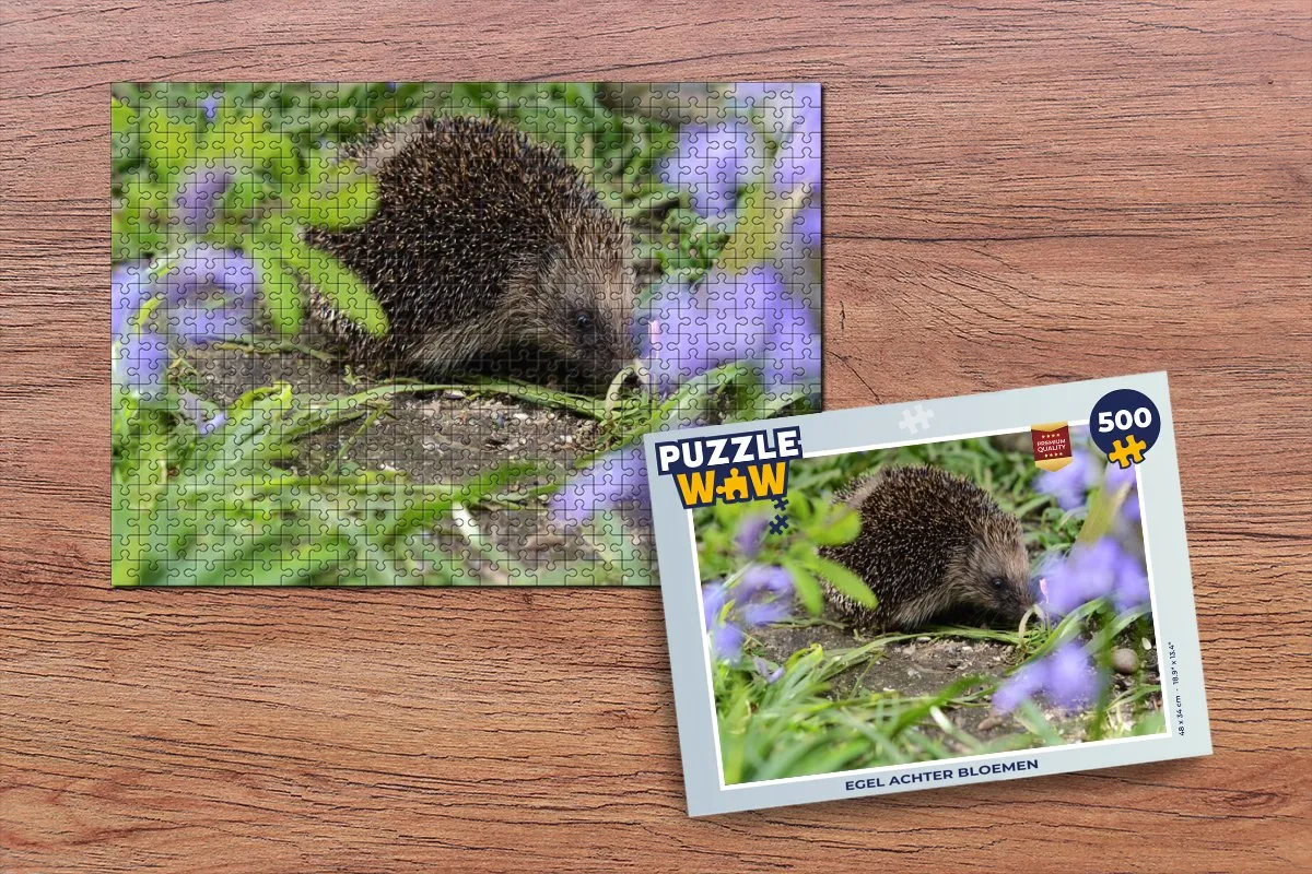 PuzzleWow Legpuzzel Egel achter bloemen 500 Stuks - Multicolor