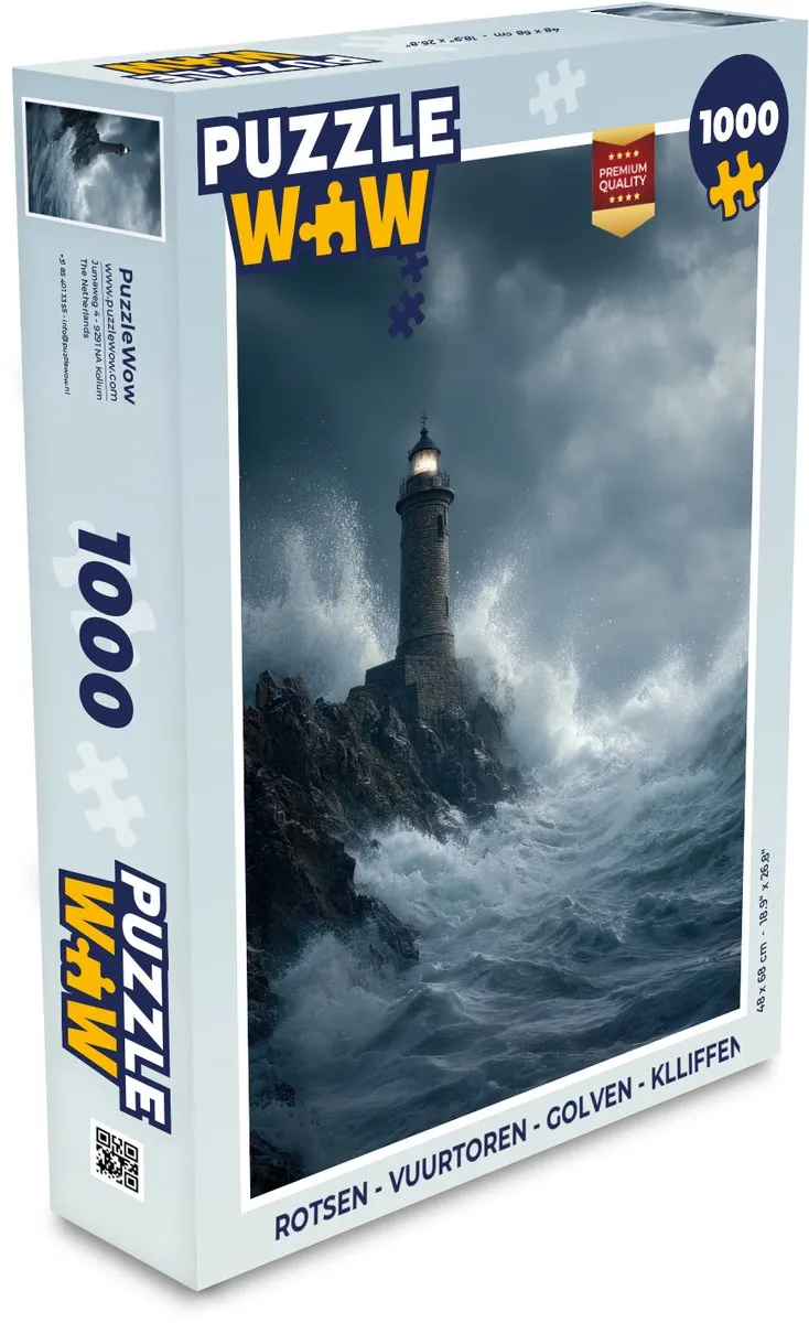 PuzzleWow Rotsen Vuurtoren Golven Legpuzzel 1000 Stuks