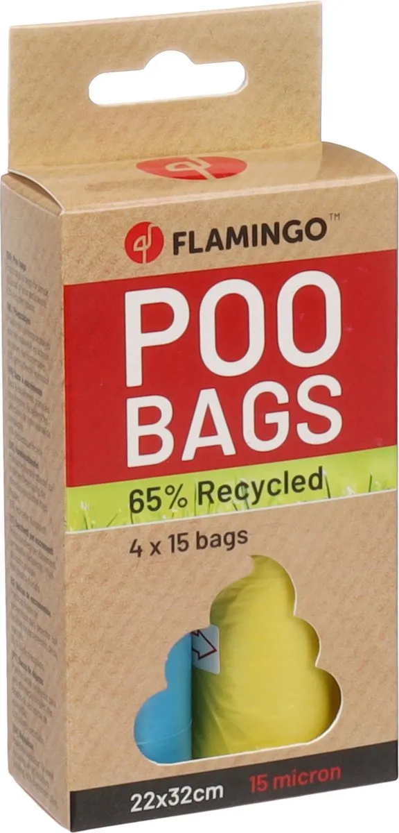 Flamingo Hondenpoepzakjes Gerecycled - 60 Stuks (4x15) - Meerkleurig