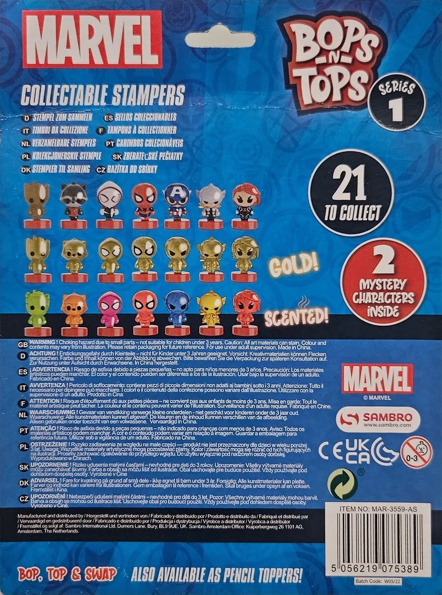 Marvel Verzamelbare Stempels Bops n Tops - 5 Stuks - Multicolor
