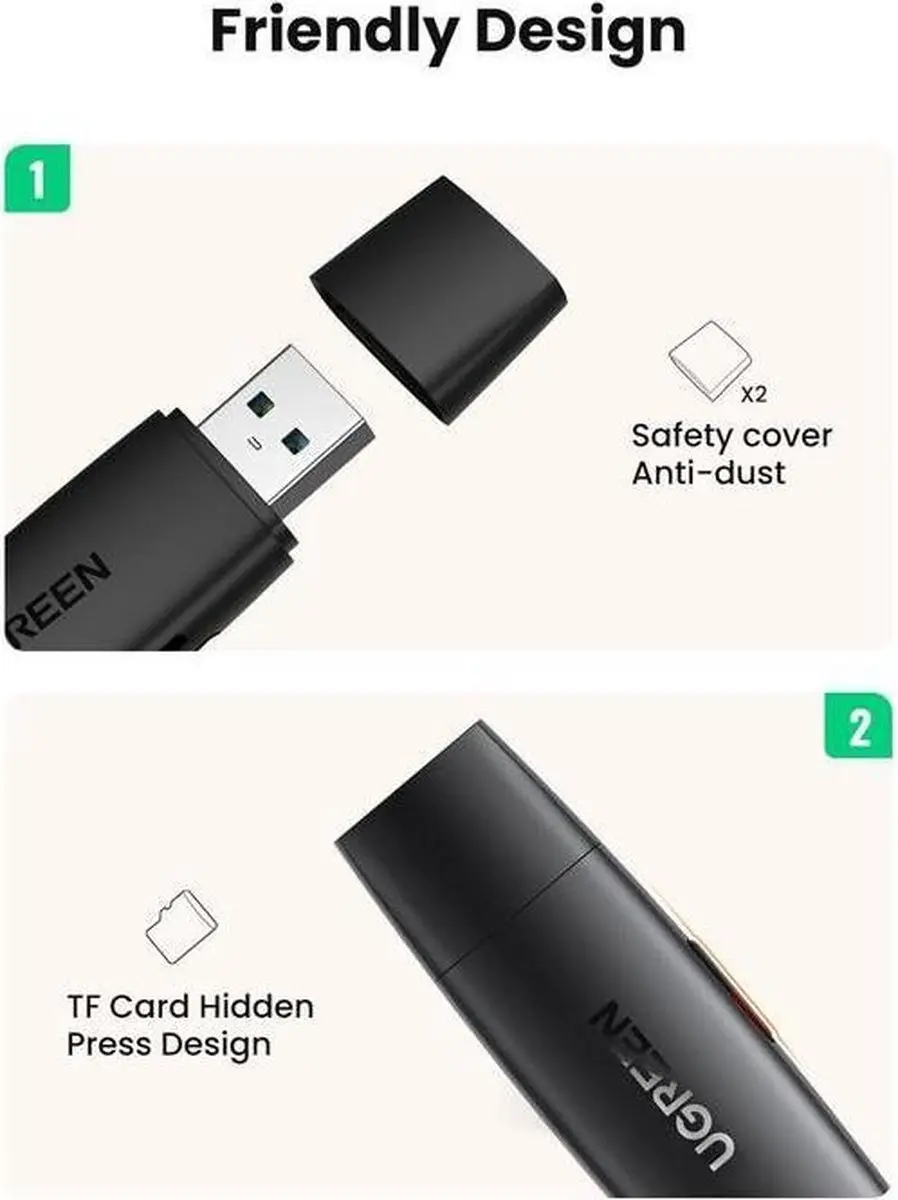 UGREEN 80191 USB 3.2 Gen 1 Geheugenkaartlezer - Zwart - afbeelding 2 van 5