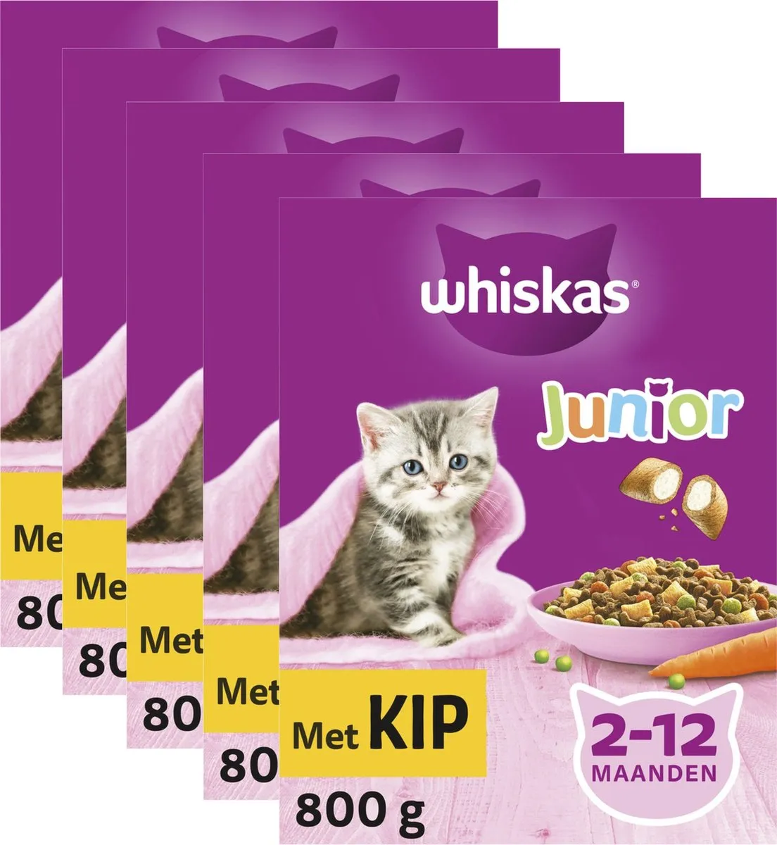 Whiskas Junior Kip Kattenbrokken - 4kg (5x800g)