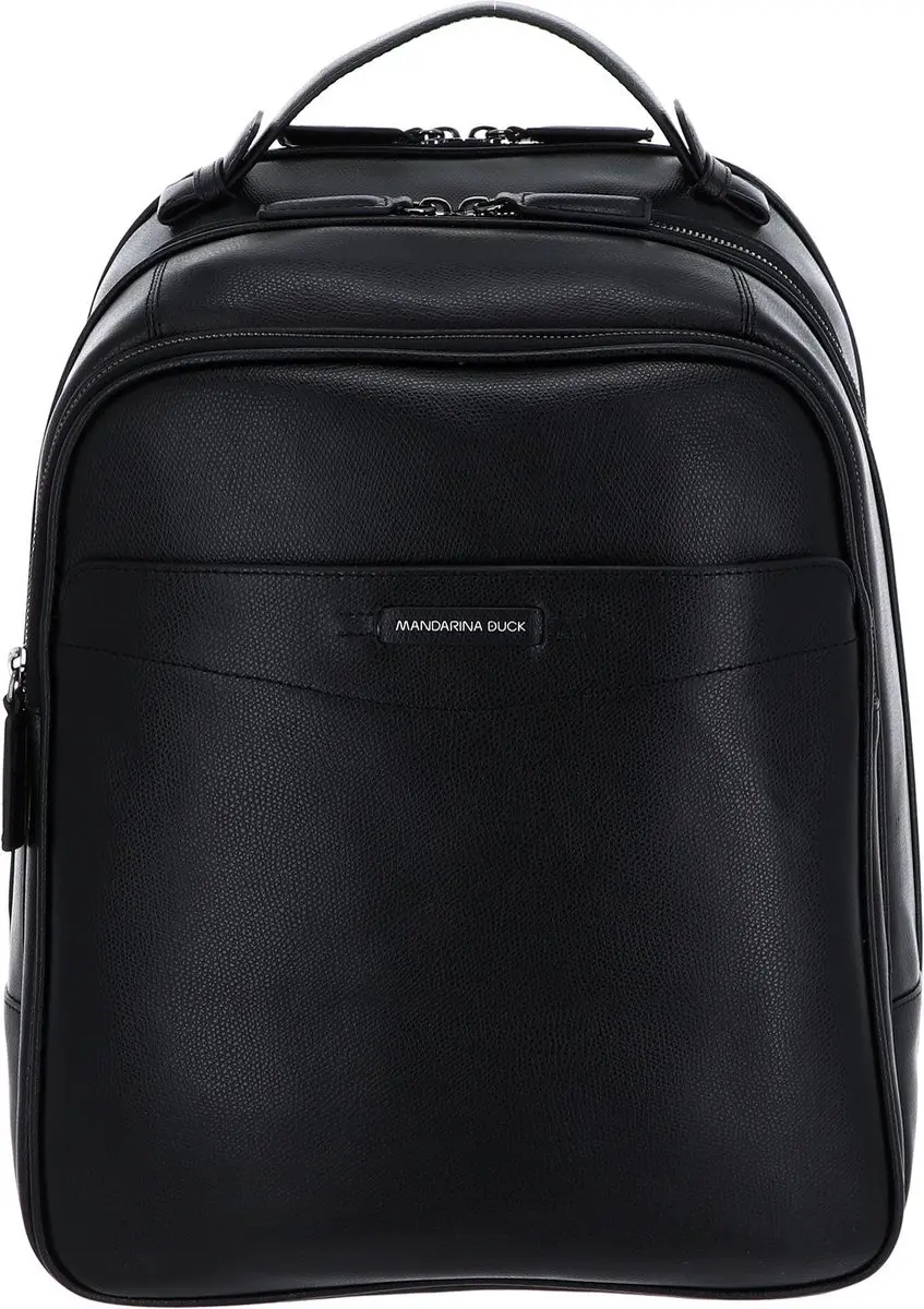MANDARINA DUCK Leren Laptop rugzak Rugzak met laptopvak Times Backpack Black Zwa