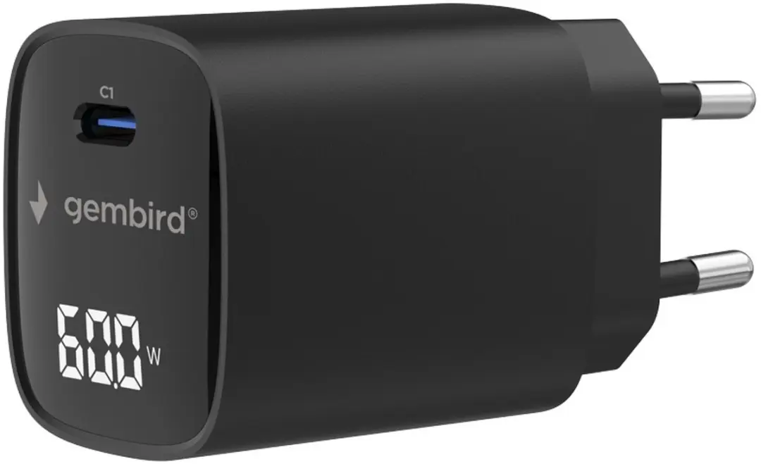 Gembird 60W USB Type-C snellader LCD Zwart