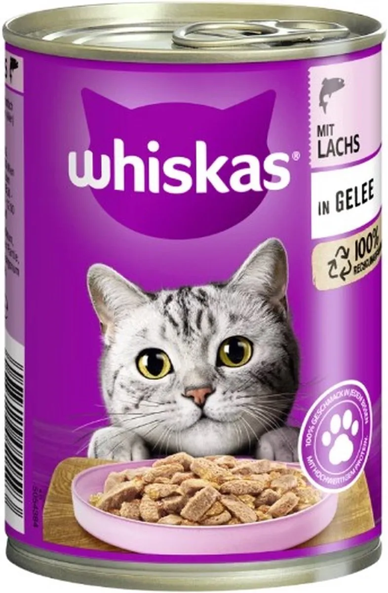 Whiskas Natvoer Zalm in Gelei Blik 400g - 48 Stuks