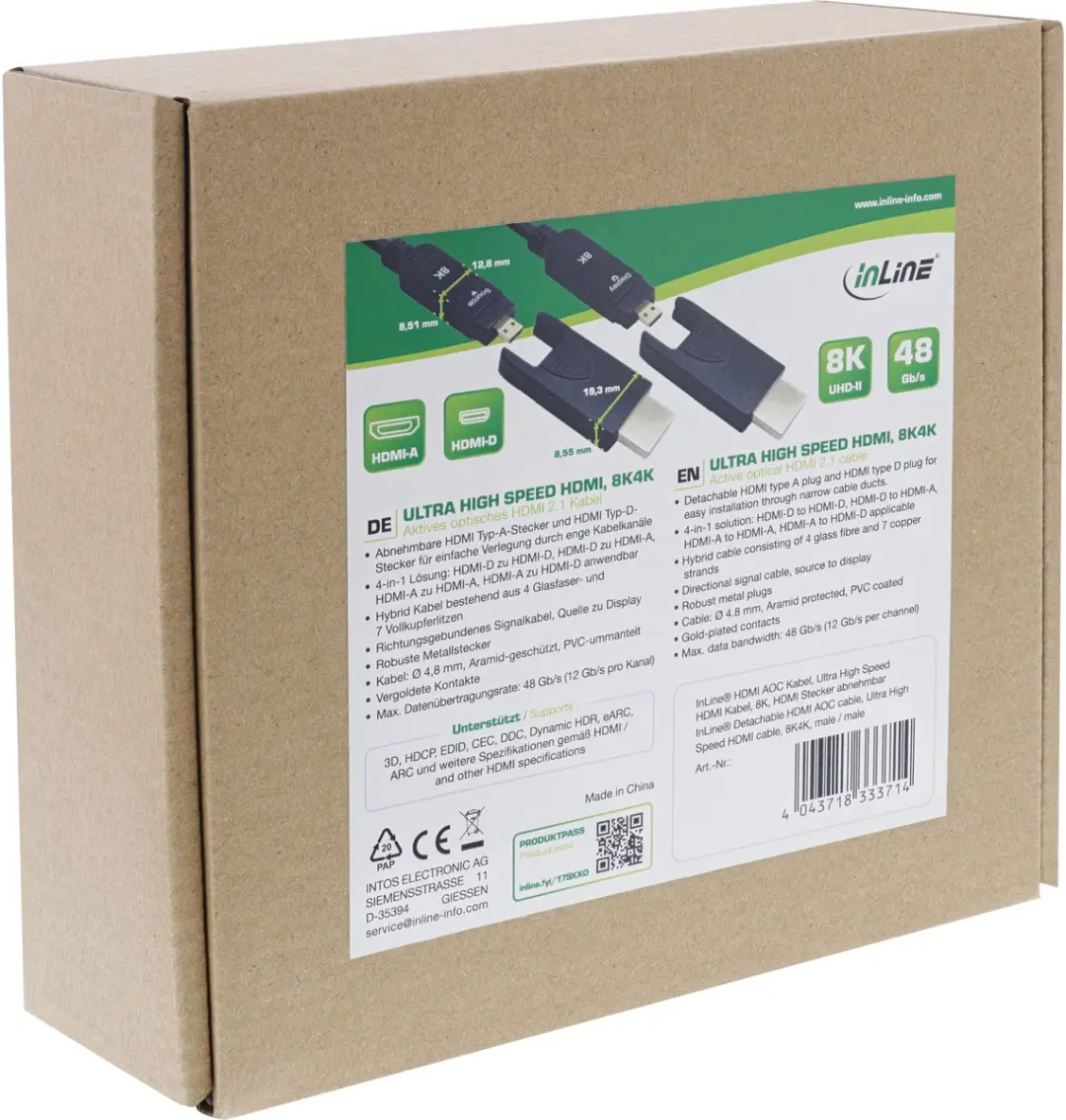 InLine HDMI AOC Kabel 2.1 15m 8K HDR eARC Zwart - afbeelding 2 van 6