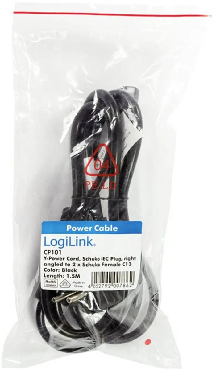Logilink CP101 Y-stroomkabel 1.70m Zwart - afbeelding 4 van 4