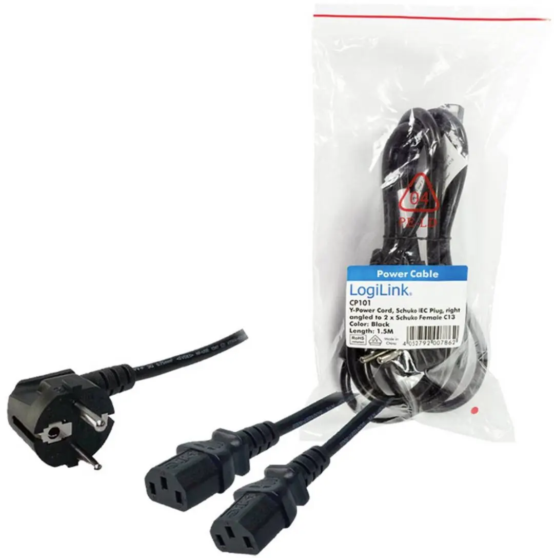 Logilink CP101 Y-stroomkabel 1.70m Zwart - afbeelding 3 van 4