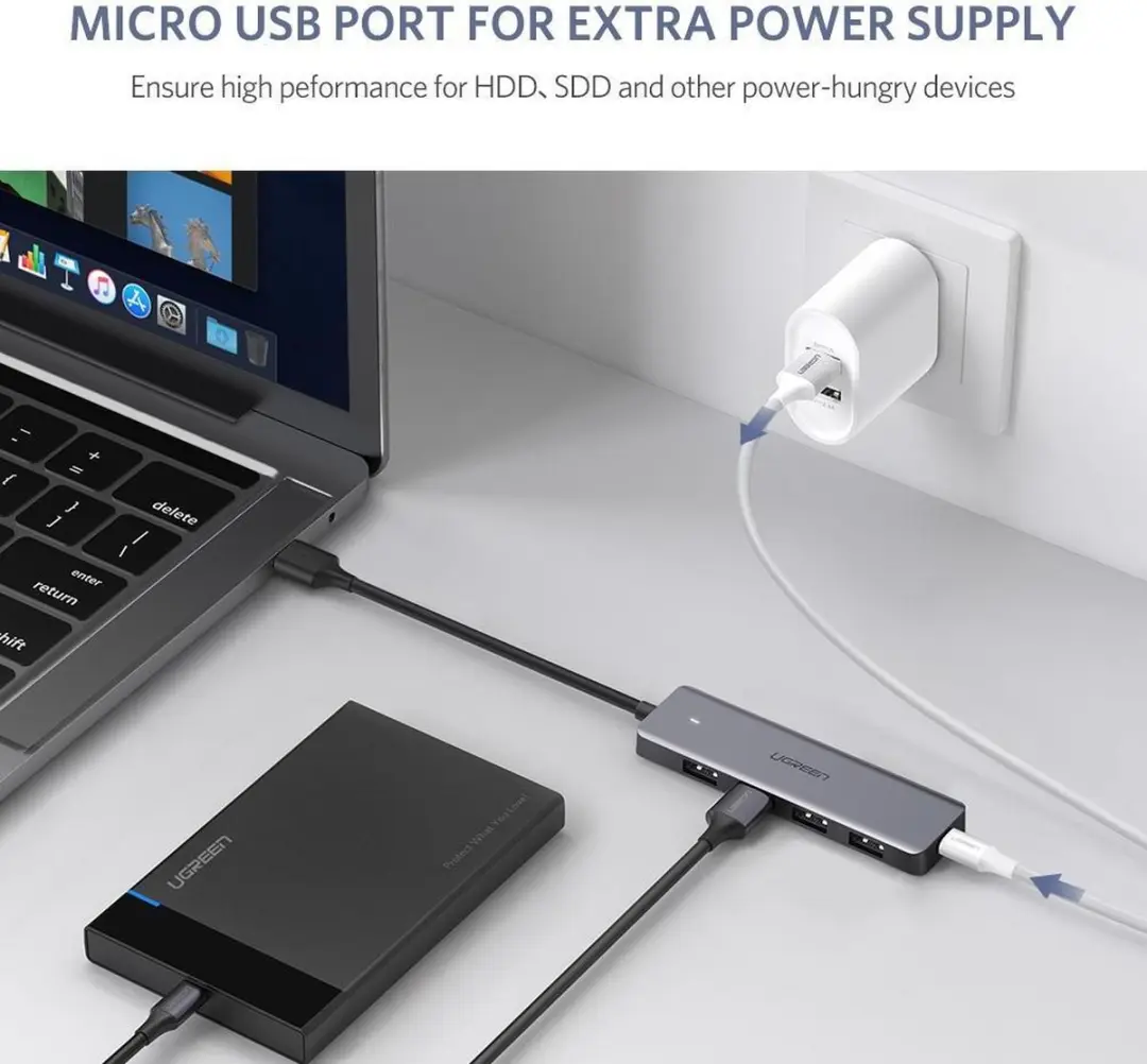 UGREEN CM219 USB-C Hub 4x USB-A Grijs - afbeelding 4 van 6