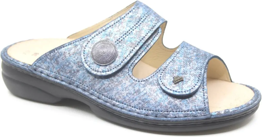 Finn Comfort, SANSIBAR, 02550-288124, Blauw combi dames slipper met klittenband