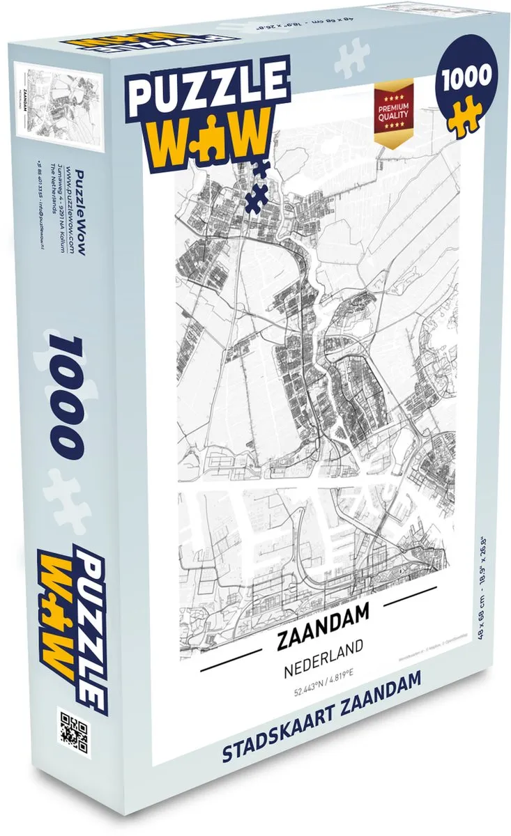 PuzzleWow Stadskaart Zaandam Legpuzzel 1000 Stuks