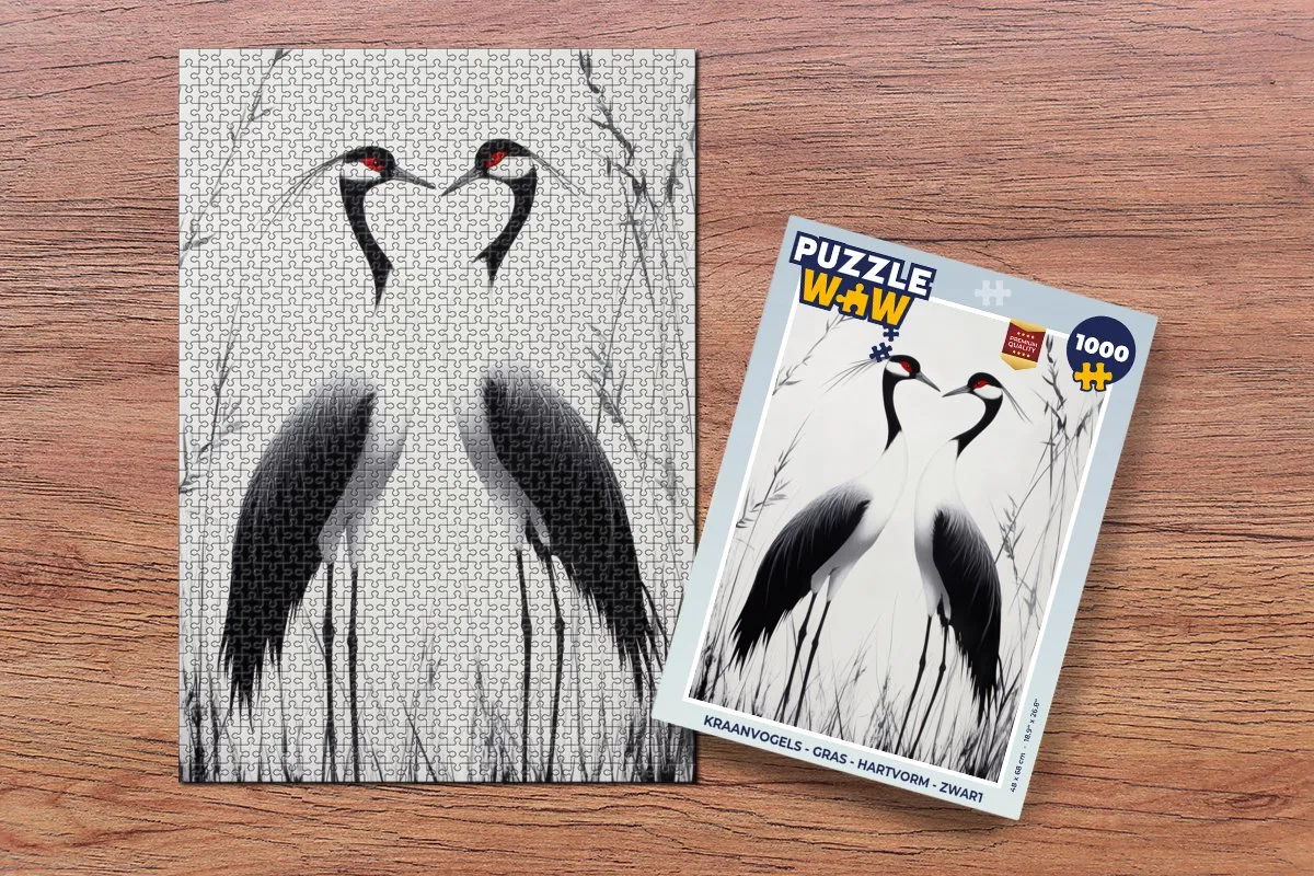 PuzzleWow Kraanvogels Gras Legpuzzel 1000 Stuks - Zwart