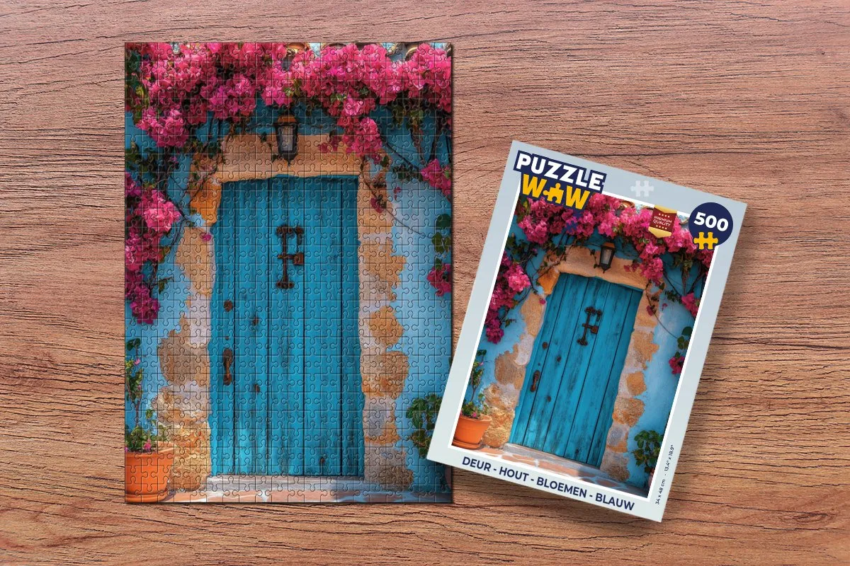 PuzzleWow Puzzel Deur Bloemen 500 Stuks - Blauw