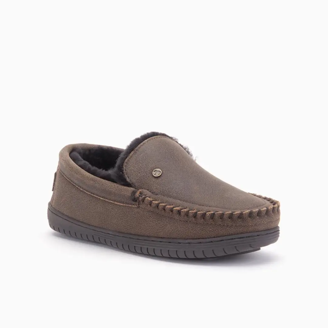 Warmbat Pantoffel Grizzly GRZ4410 Brown Cracked Leather Donkerbruin