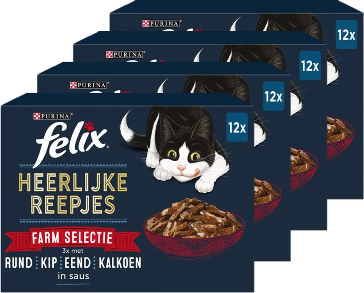 Felix Heerlijke Reepjes Farm Selectie Natvoer - 48 Stuks