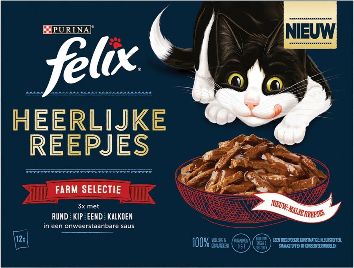 Felix Heerlijke Reepjes Farm Selectie Natvoer - 48 Stuks