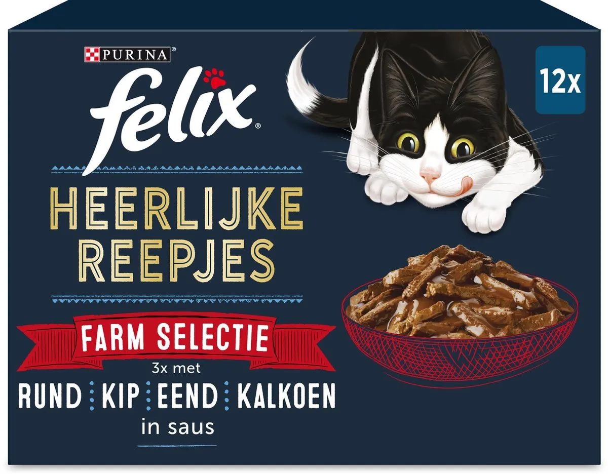 Felix Heerlijke Reepjes Farm Selectie Natvoer - 48 Stuks