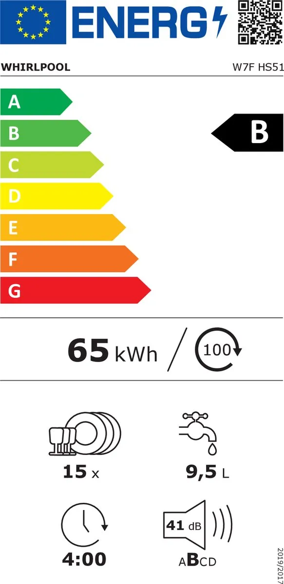 Whirlpool W7F HS51 Vrijstaande Vaatwasser 15 Couverts - Wit