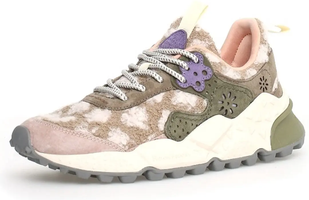 Flower Mountain dames sneakers roze van suède en teddy